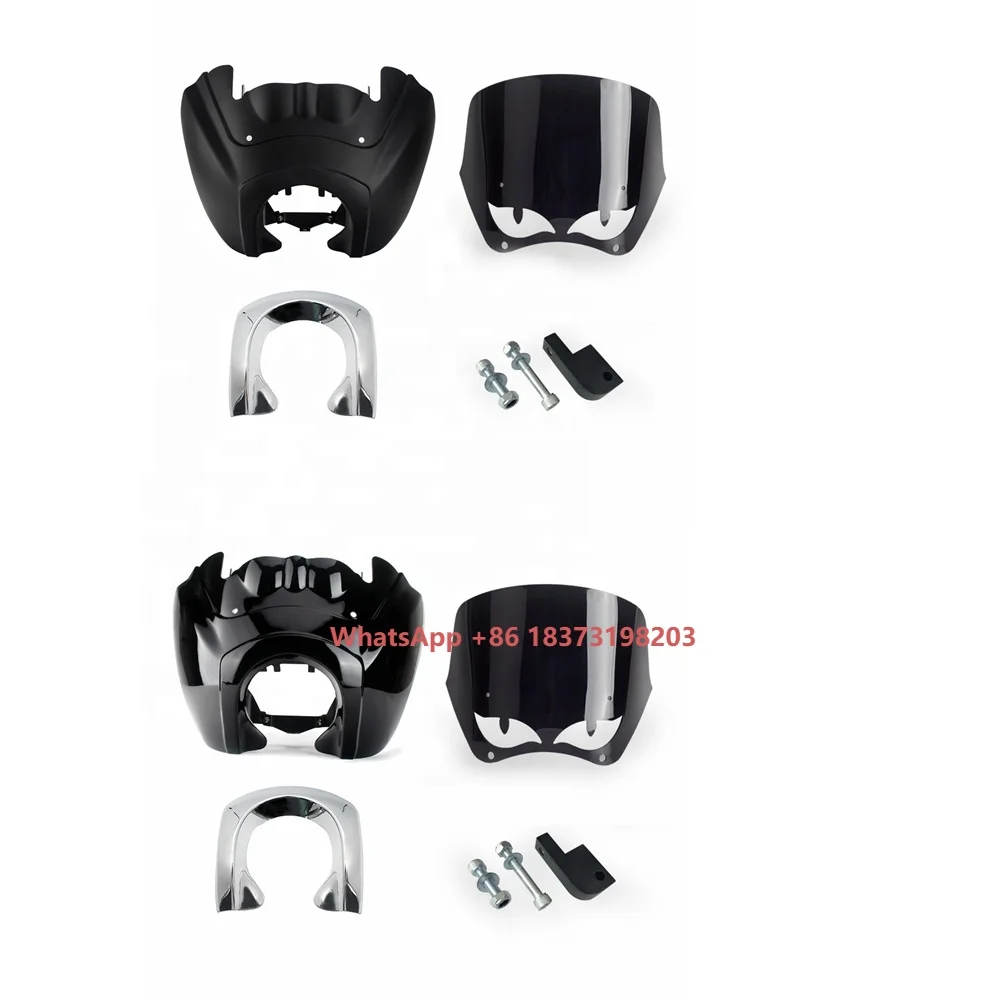 Motorcycle Club Style W/Chrome Trim Bezel Windshield Headlight Fairing Relocation Block for Harley Dyna Street Bob T-Sport FXDXT