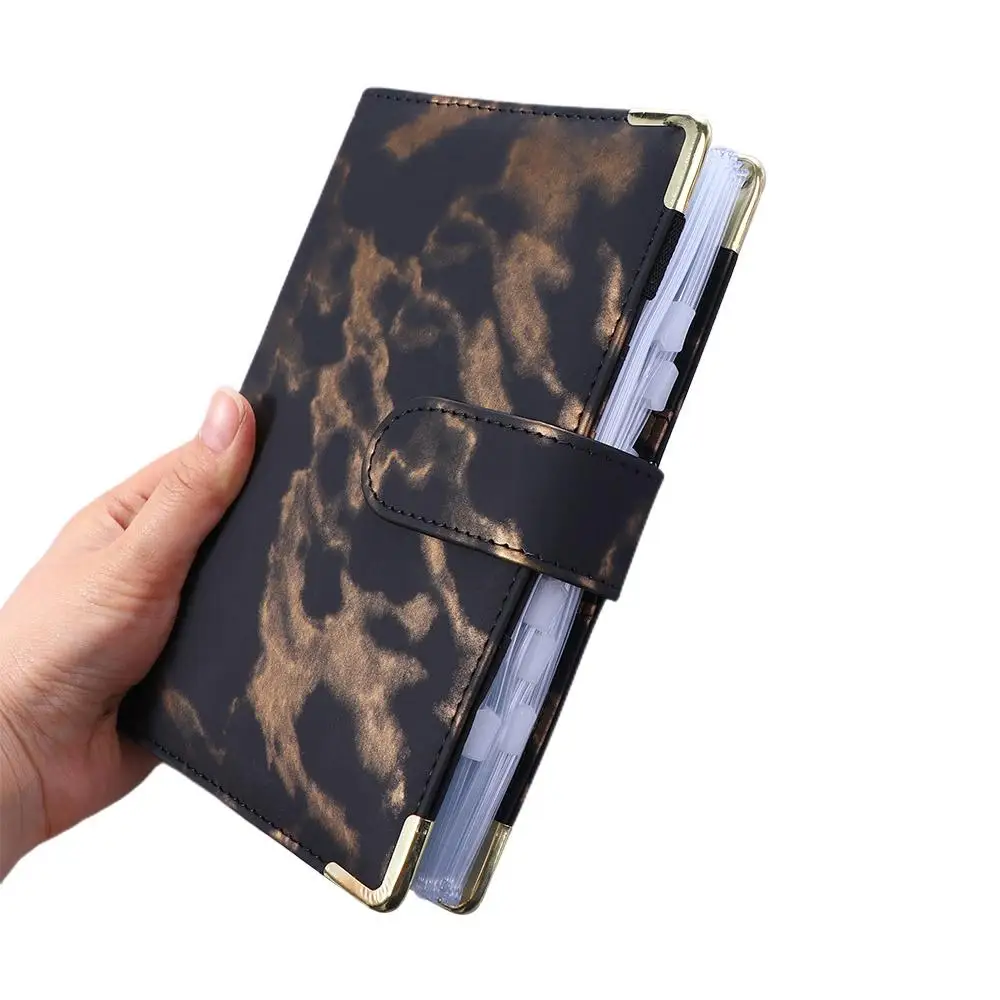 Faux Leather A6 Marble Notebook Binder Budget Planner Organizer With 6 Ring Binder Cover for Budgeting Zipper Envelope