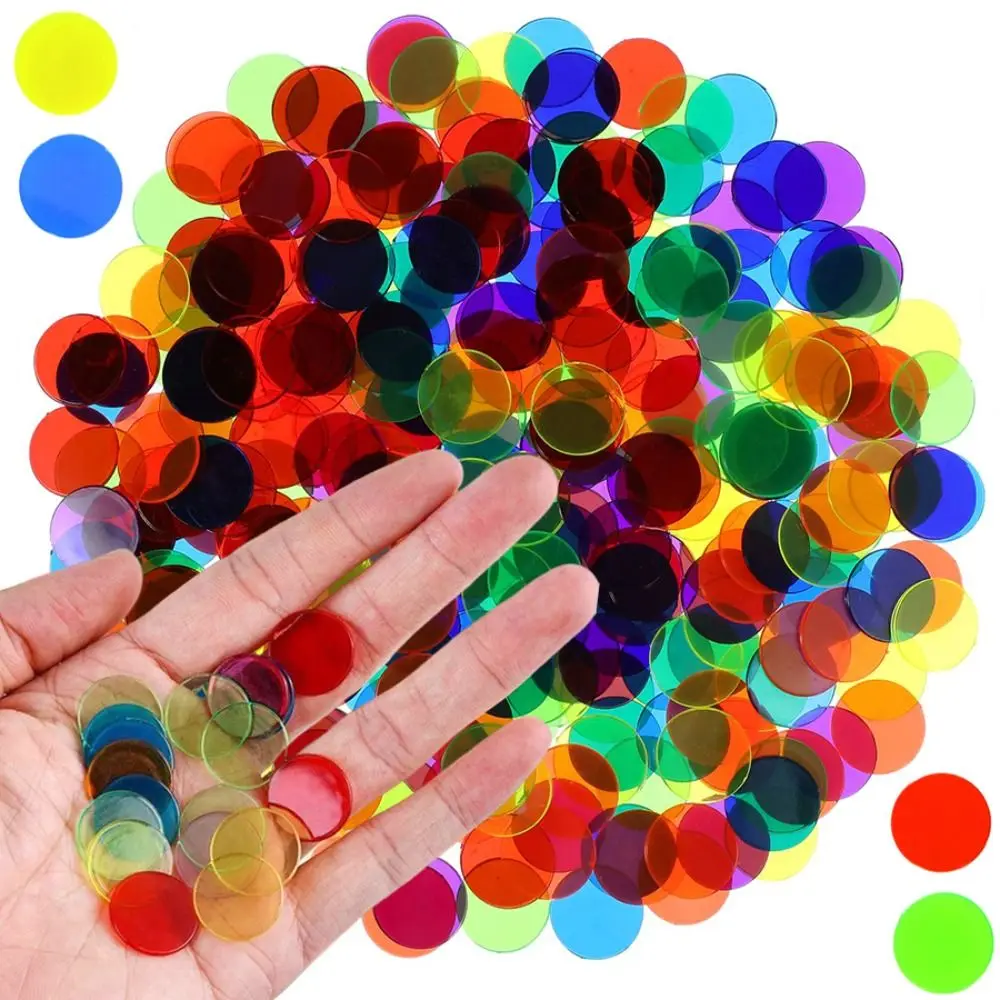 100Pcs New Plastic Round Counting Chips Transparent Lightweight Montessori Bingo Chips Colorful Teaching Counters Math Education