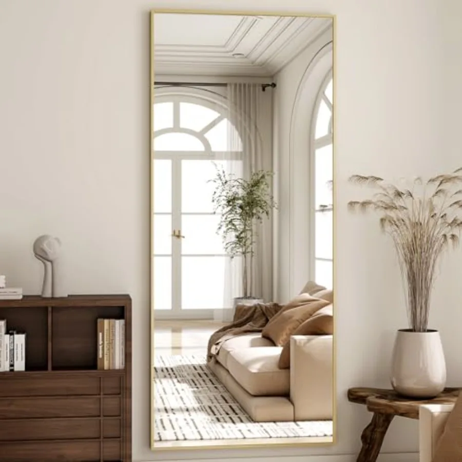 64x21 Full Length Floor Mirror with Gold Stand Large Leaning Mirror for Bedroom Living Room Cloakroom Horizontal or Vertical Ha