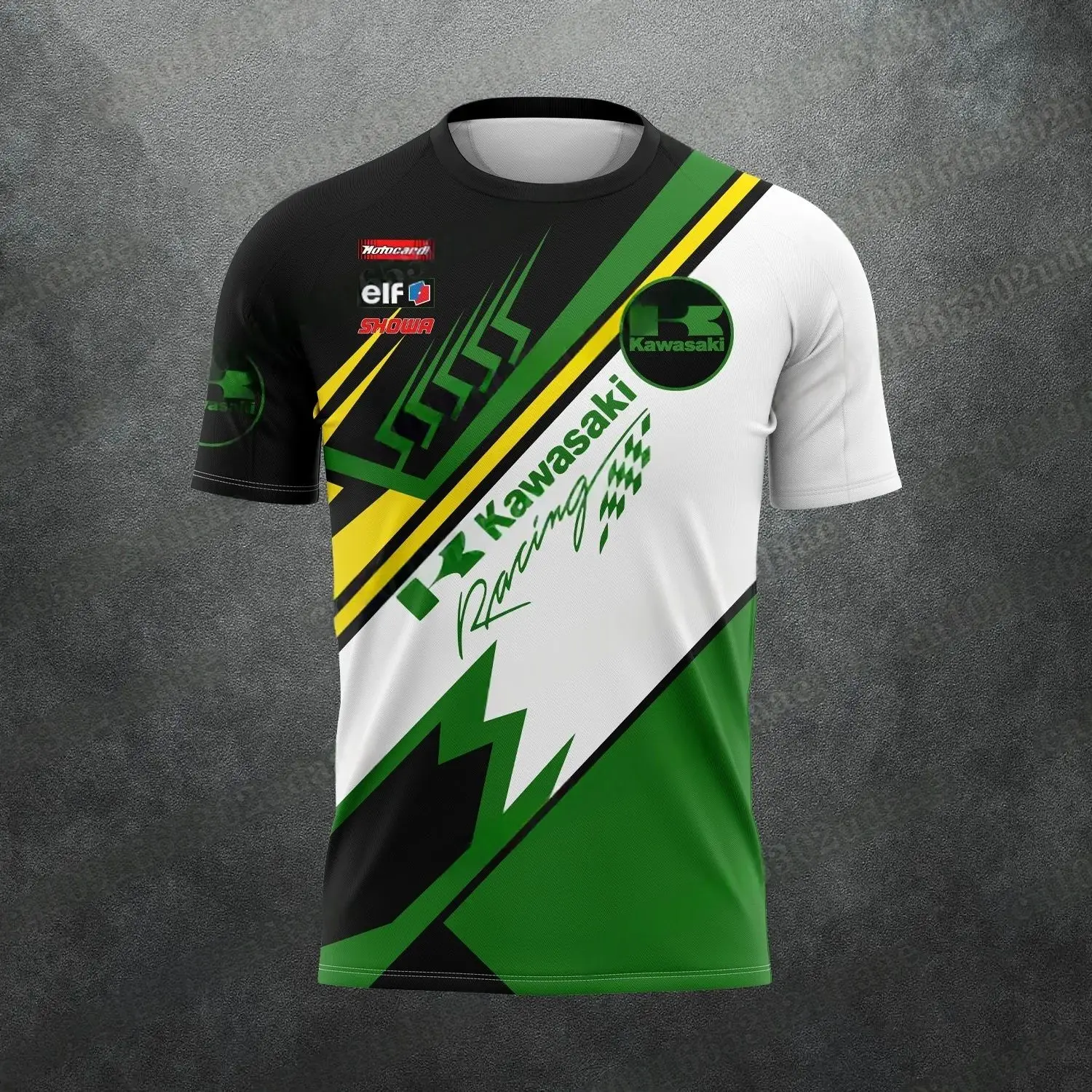 가와사키 오토바이 프린트 라운드 넥 반팔 티셔츠 여름 남성 탑 통기성 시원한 속건성 편안한 스포츠 탑