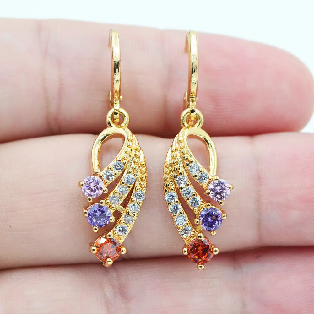 

Colored gemstone wings, zircon silver earrings, Tremella clasp ear jewelry