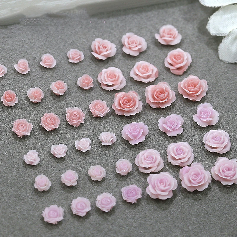 50pcs Cute New Resin Mini 3d Purple Rose Nail Rhinestones Gems Glitter Nail Art Jewelry Manicure Nail Art Decorations