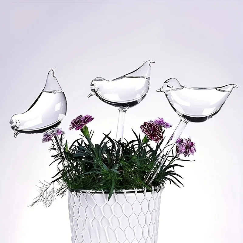 3Pcs Transparent Automatic Watering Balls Bird Design Narrow Output for Indoor Outdoor Gardens Potted Plants Flower Pots