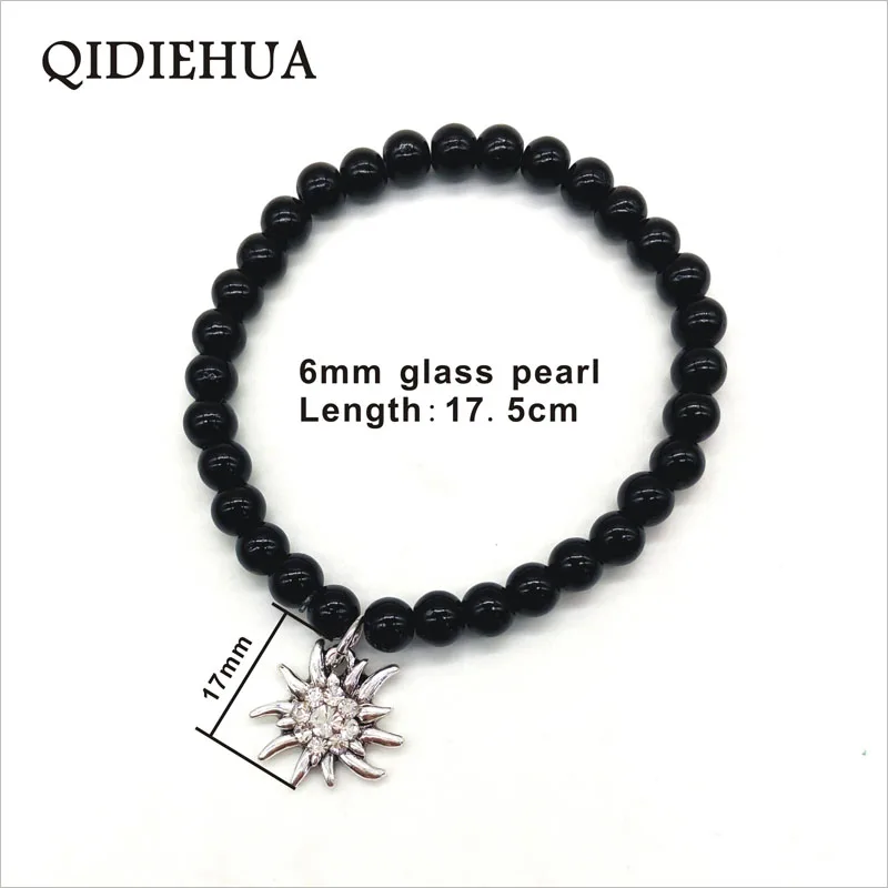 QIDIEHUA Fashion 6mm Glass Pearl Braceletl for Women Edelweiss Pendant Bracelets Multicolor Trend Gift Jewelry Wholesale