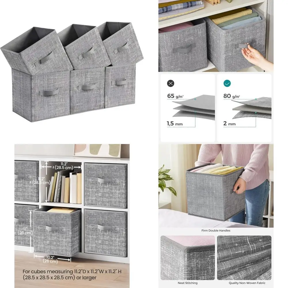 6 عبوات من مكعبات تخزين قماشية قابلة للطي بمقابض مزدوجة، ومنظمات مقاس 11 بوصة لأرفف الخزانة #1
