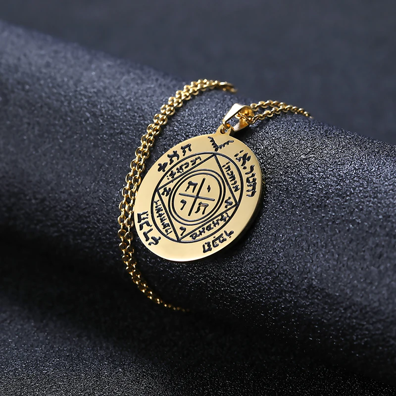 Fifth Pentacle of Saturn Seal of Solomon Necklace Talisman Amulet Stainless Steel Chain Square Round Pendant Necklaces for Men