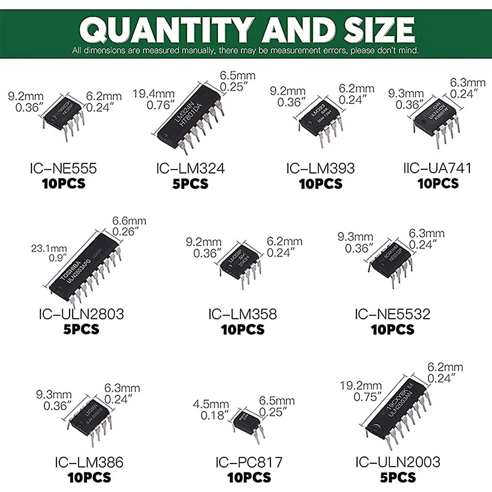 85Pcs 10 Types Integrated Circuit chip Assortment Kit,LM Series Dual/Quad Operational Amplifier Opamp, Single Precision Timer