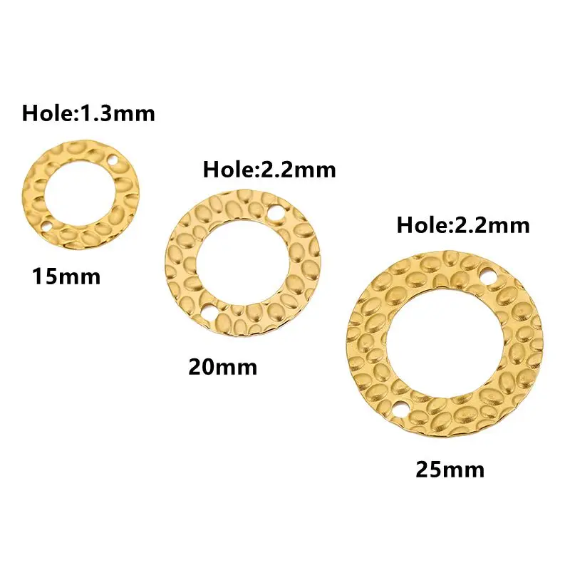 20pcs 15mm 20mm 25mm Stainless Steel Double Hole Texture Circle Ring Gold Charms Pendants Earrings Conectors for Jewelry Making