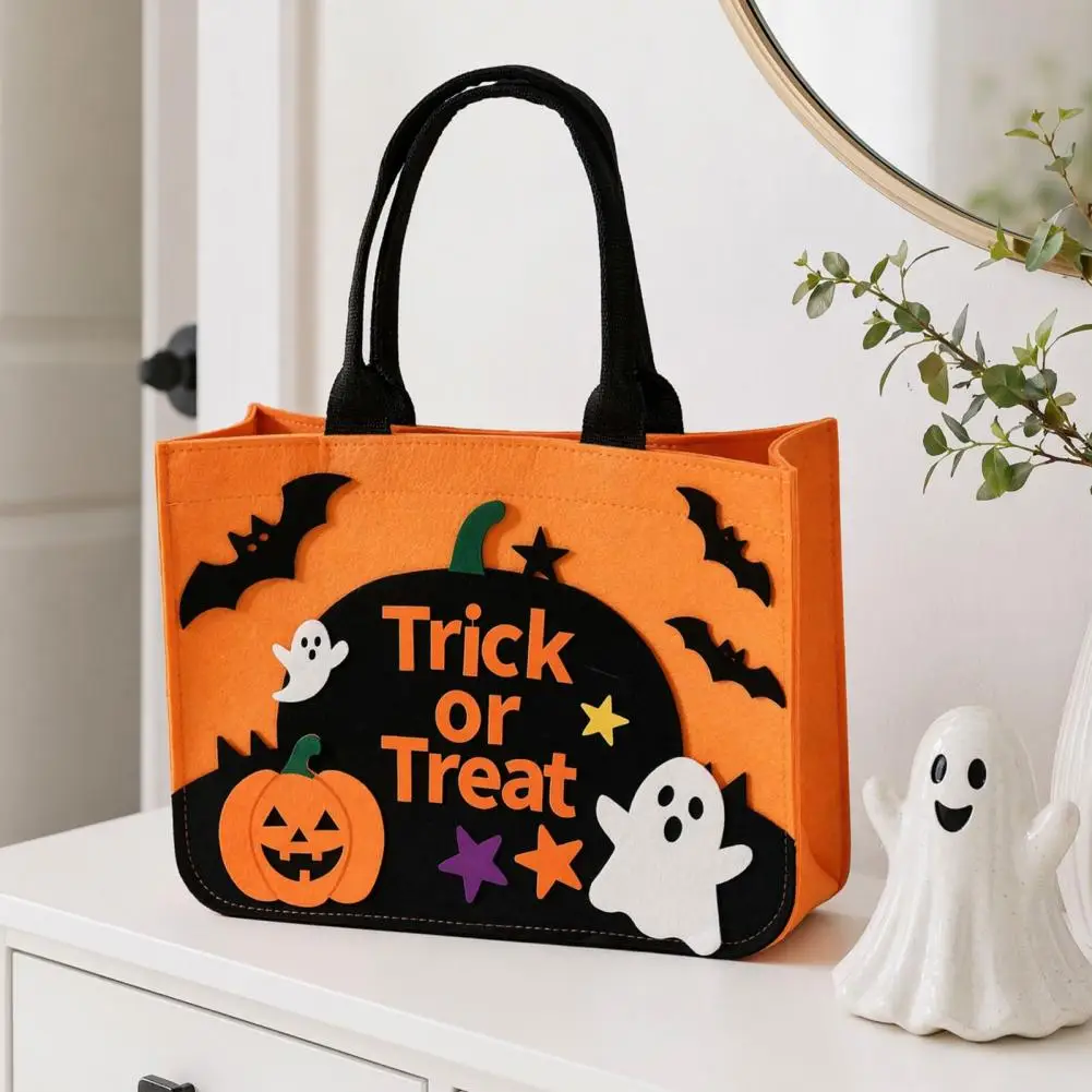 Halloween Stiff Felt Candy Tote,Halloween Photo Prop Bag Large Candy Candy Tote for Kids, Party Favor, Haunted House Decor