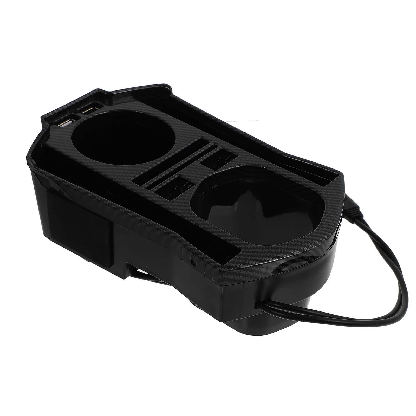 

Double Cup Storage Box Center Console Organizer Car Middle Holder USB Port Container Plastic Long Use Storing Smartphone Wallet