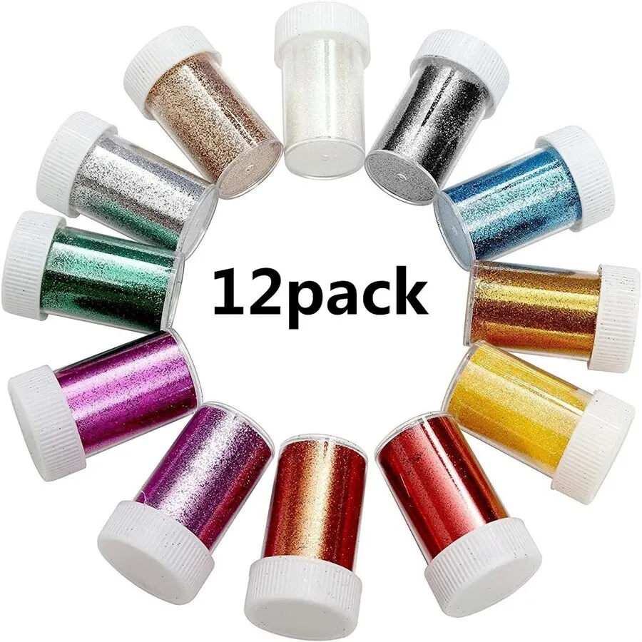 12 Packs Nail Metal Glitter Powder Arts & Crafts GlitterMulti-Coloured Sparkling Glitter for Scrapbook Nail Glitter Decoration