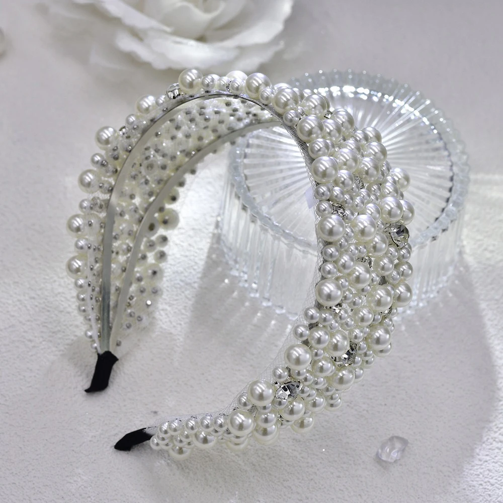 ربطة شعر كريستالية مصنوعة يدويًا من اللؤلؤ للنساء، عصابات رأس للعروس، إكسسوارات شعر الزفاف، غطاء الرأس