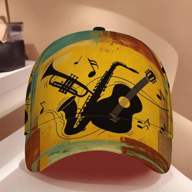 Musical Instruments Abstract Art Print Classic Baseball Cap Casual Adjustable Duckbill Hat Lightweight Design Ideal for Daily