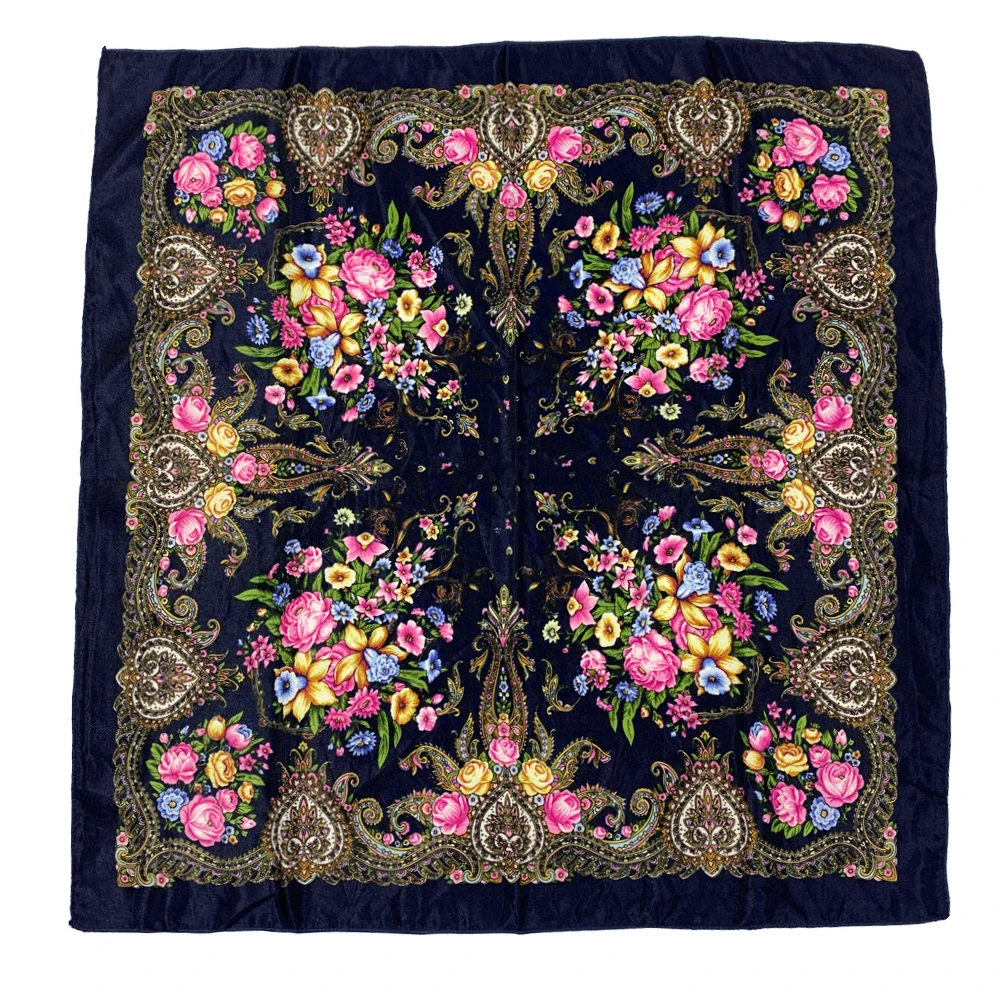 Foulard Carré Russe de Luxe à Imprimé Floral pour Femme, Bandana, Bandeau de Sauna, 70x70cm