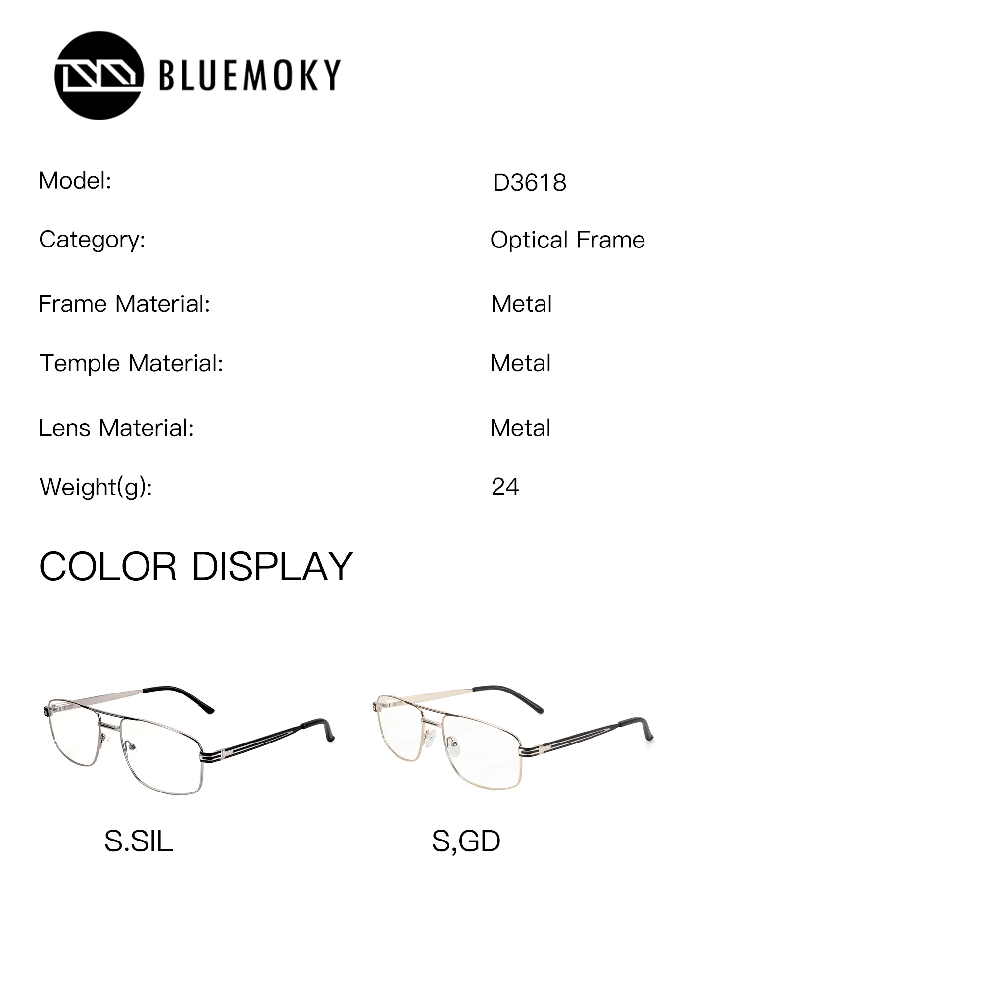 BLUEMOKY M Size Pilot Metal Custom Prescription Glasses For Men Anti Blue Light Myopia Graduated Lenses with Medical