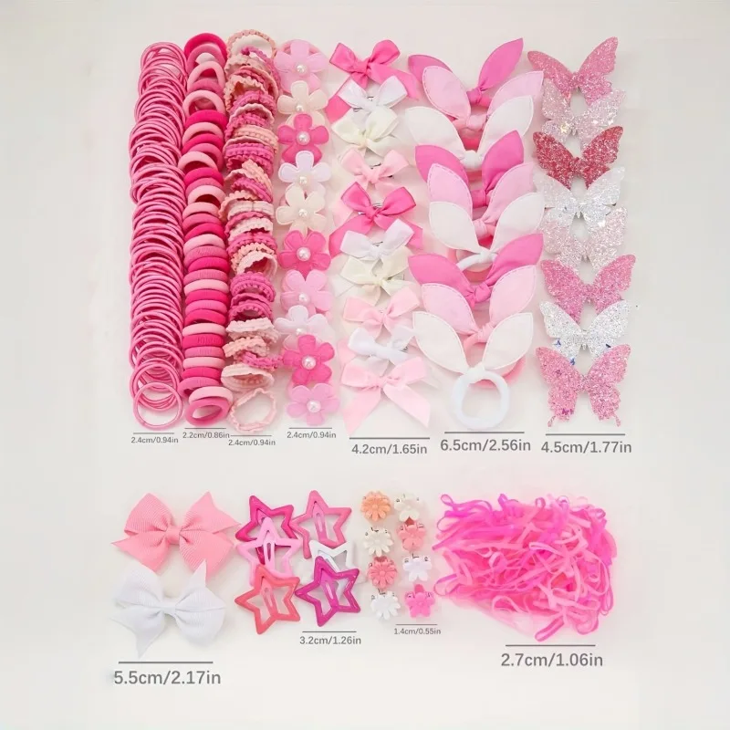 534-teiliges Set aus rosa Haarspangen, Haargummis und Haaraccessoires | Perfekt für Valentinstags- und Weihnachtsdekorationen. – Detail 3