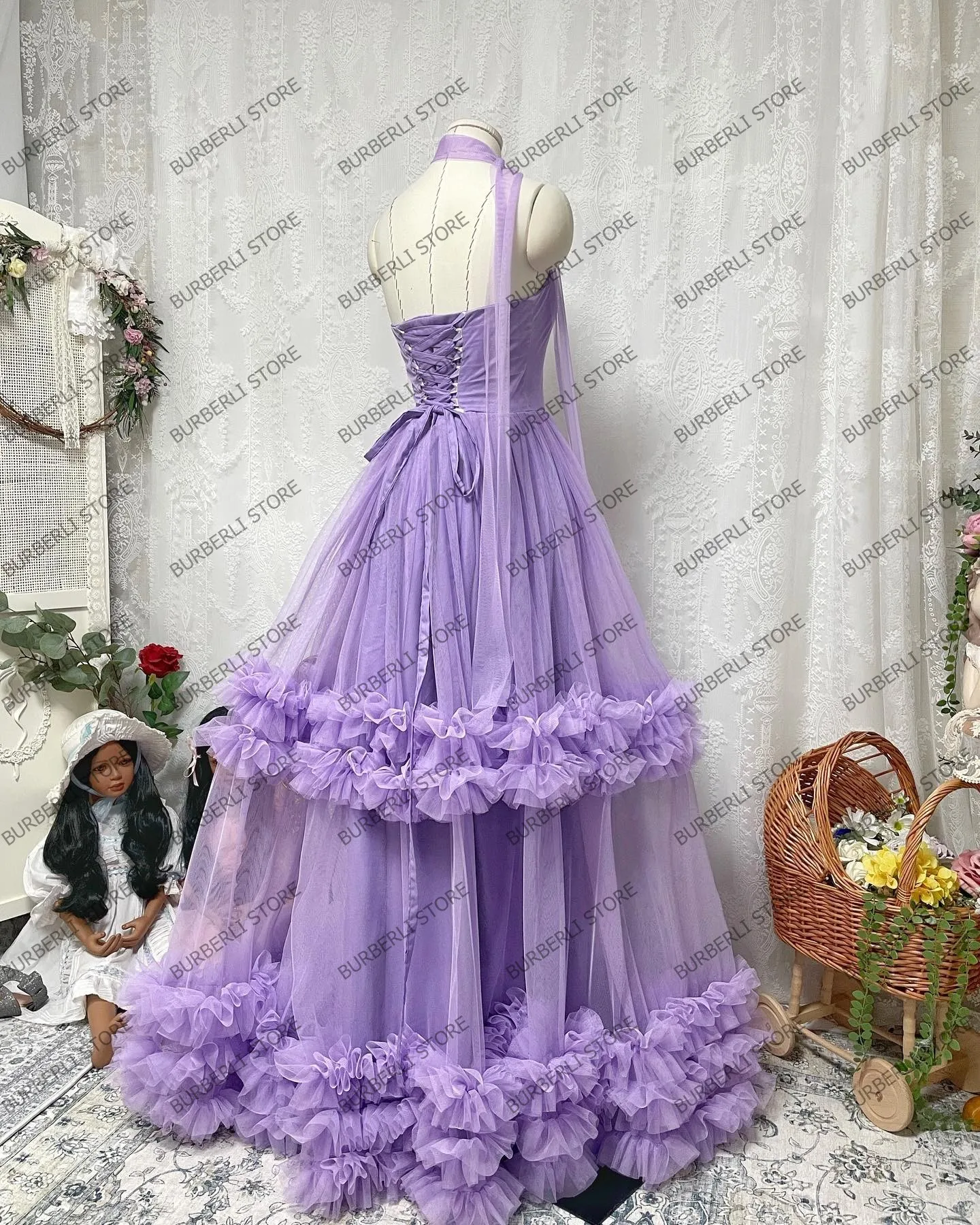 Vestidos de baile de malha para mulheres, babados bonitos, tule em camadas, vestidos inchados para mulheres, vestido feminino, comprimento do chão, imagem real, festa de aniversário