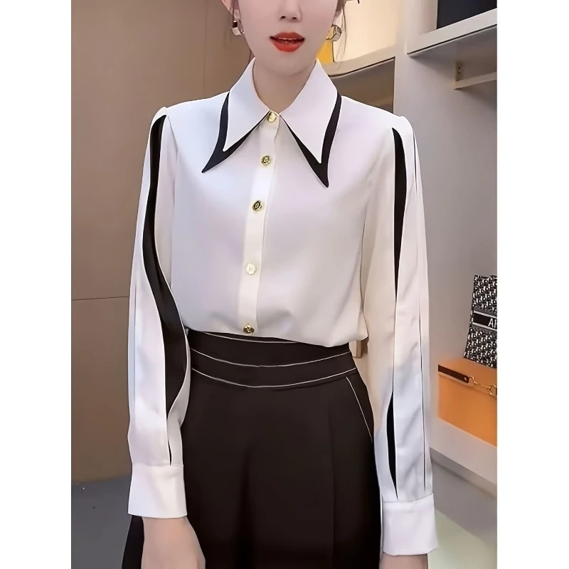 

European American Version Temperament New Design Long-sleeved Shirt Foreign Style White Age-reducing Casual Versatile Fashion