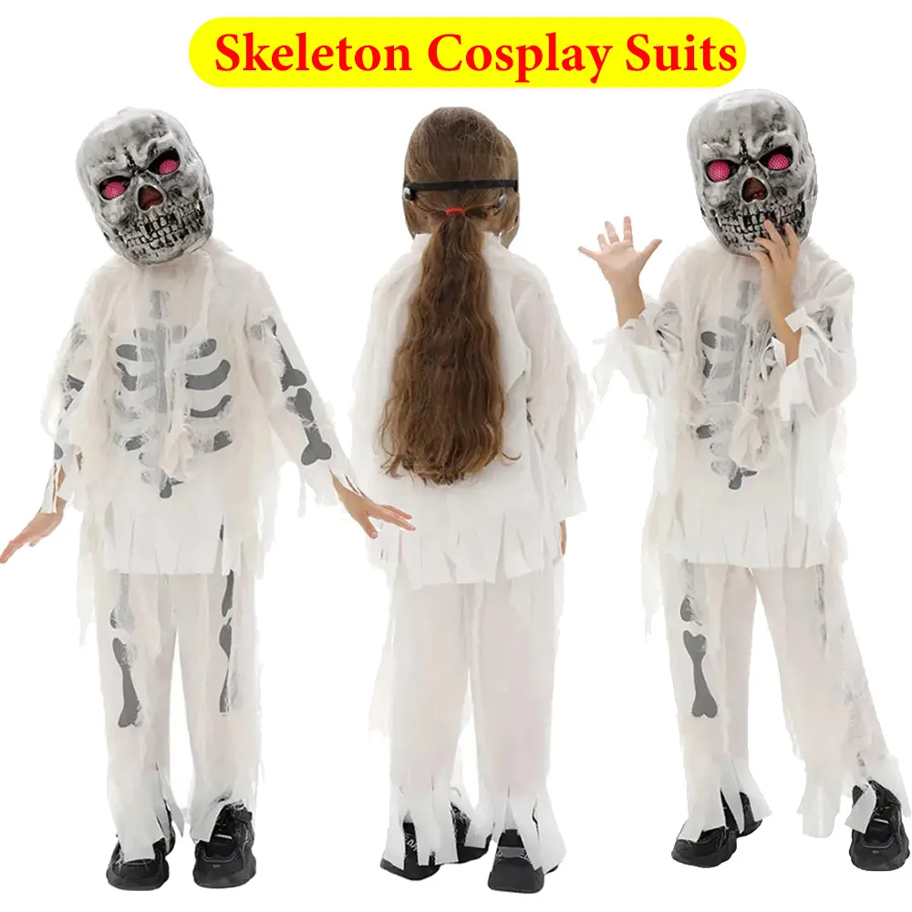 

Skeleton Cosplay Costume Mask Kids Children Skull Stage Performance Roleplay Clothing Girls Boys Halloween Carnival Party Suit