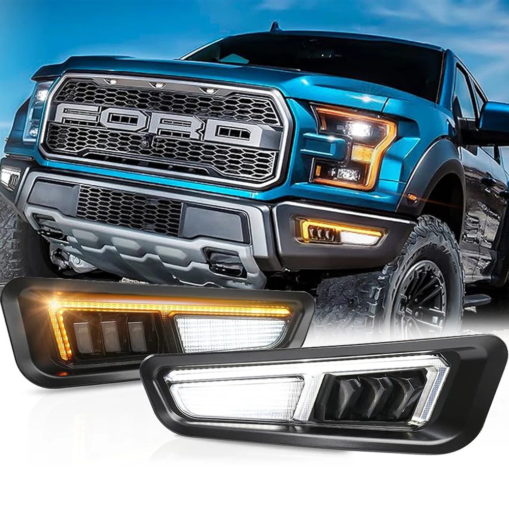 

with White DRL and Amber Sequential Turn Signal Function Front Fog Light Compatible with Gen 2 Ford Raptor 2017 2018 2019 2020