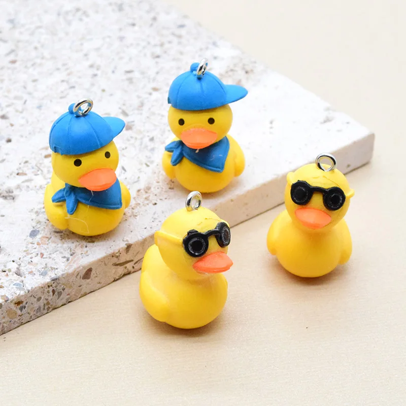 6pcs Kawaii Wear Sunglasses Hat Holiday Duck Charms PVC 3D Small Yellow Ducks Earring Keychain Pendant Diy Cute Jewelry Make P09