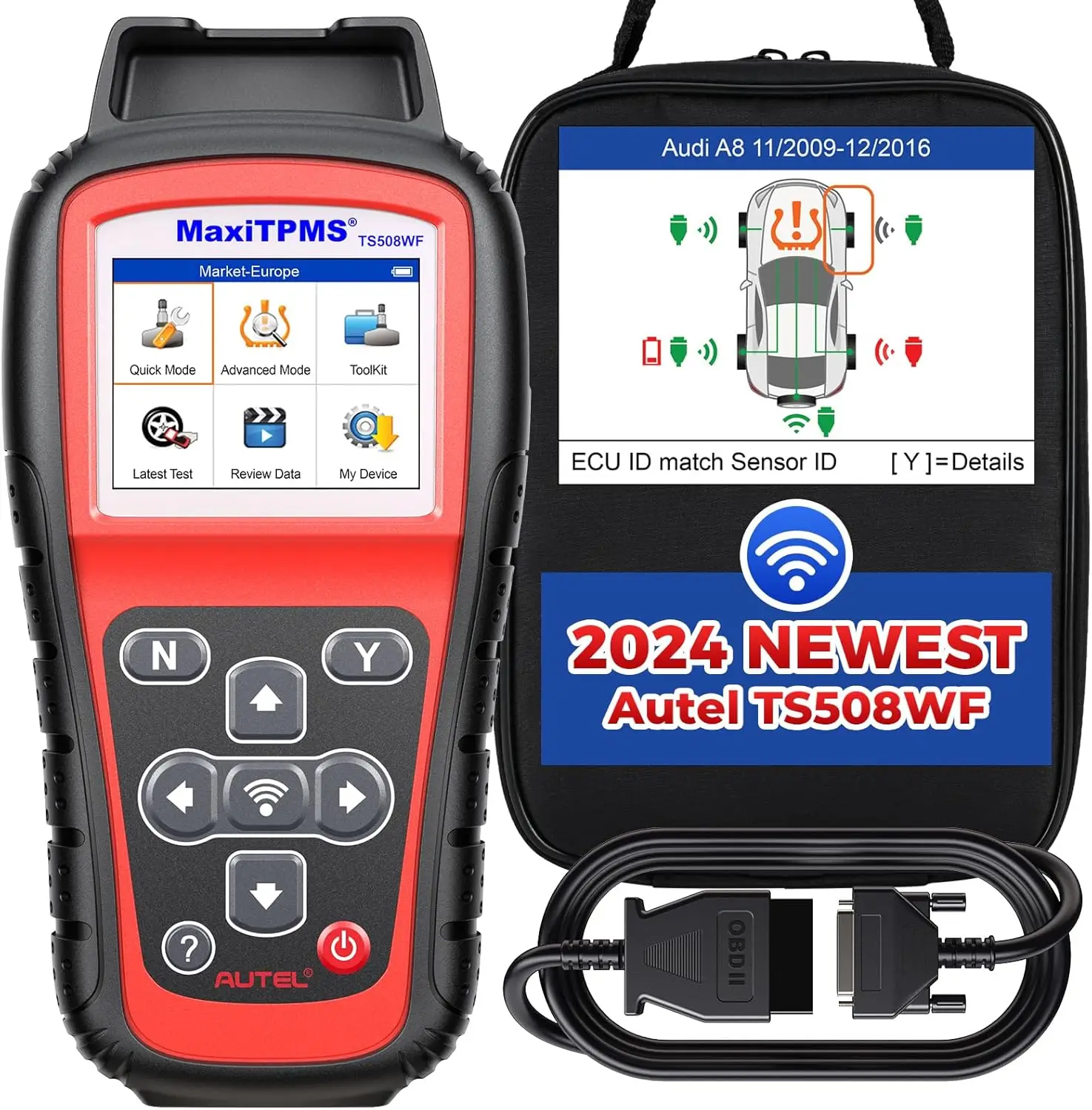 

MaxiTPMS TS508WF TPMS Programming Tool, 2024 Upgraded of TS508 for MX-Sensors (315/433 MHz) TPMS Relearn