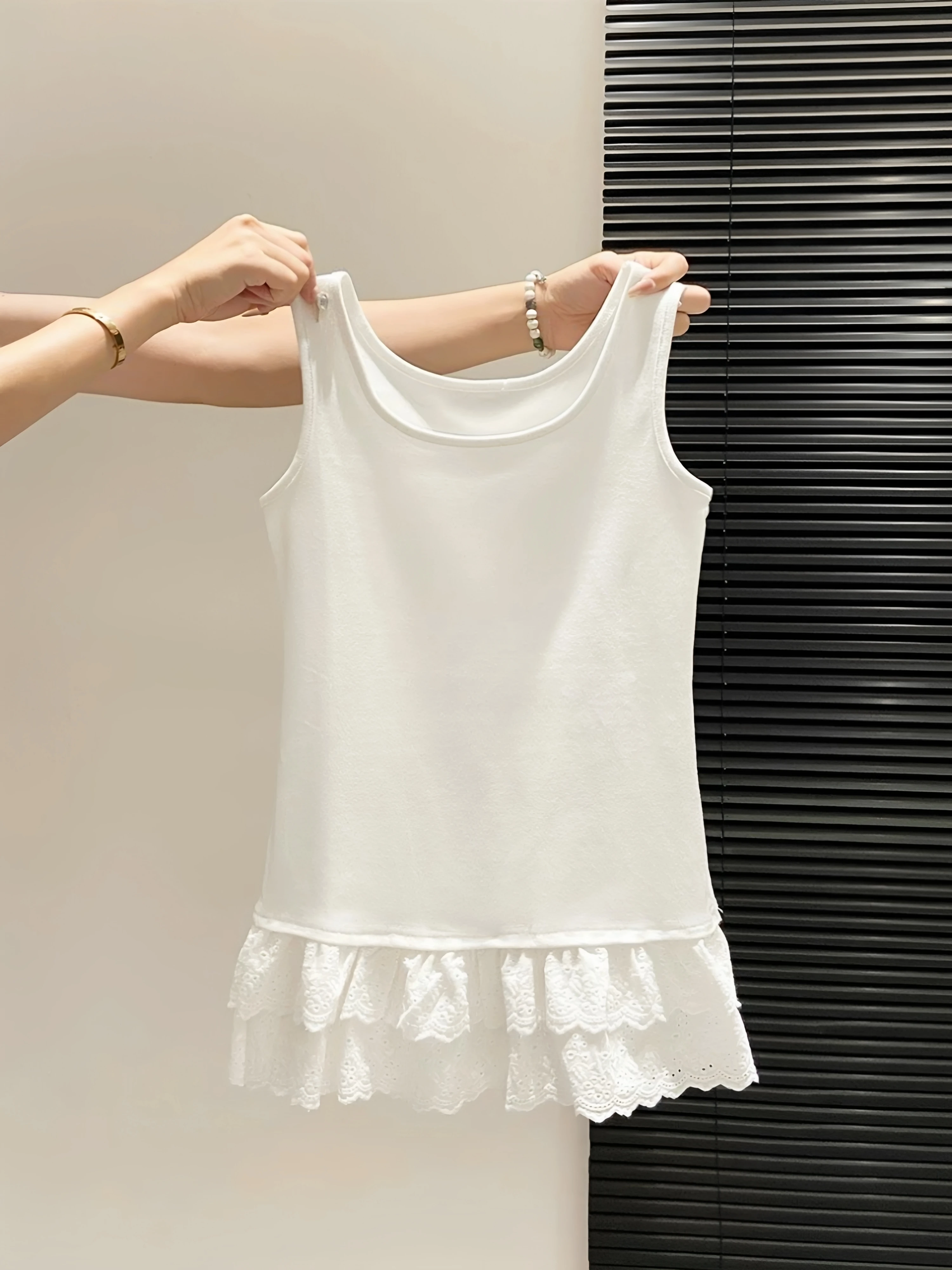 Women's Lace Hem Tank Top 95 Cotton Sleeveless Base Layer Summer Simple Style Pure Color Big Size Fat MM Spring Autumn Layering