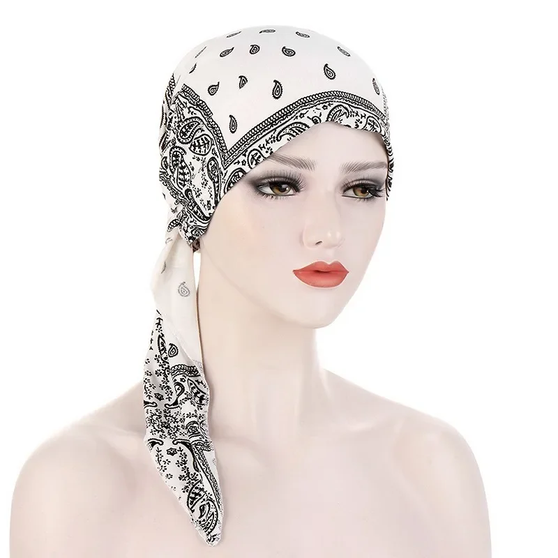 New Muslim Women Soft Turban Hat Headbands Pre-Tied Head Scarf Printed Ladiess Cotton Chemo Cap Inner Hijabs Hair Accessories