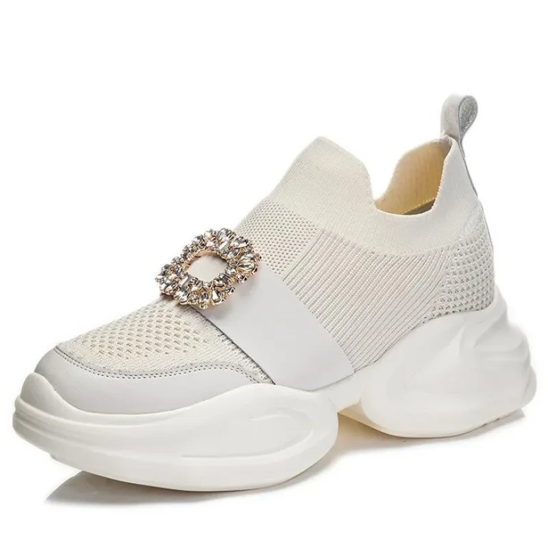 

8cm Mesh Spring Women Casual Platform Wedge Slippers Sandals Summer Shoes High Heel Bling 2024 High Brand Chunky Sneaker Fashion