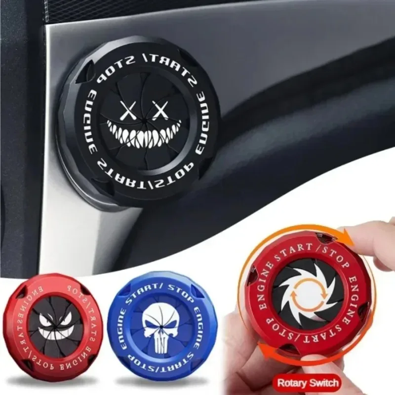 Car Ignition Switch Cover One-touch Start Button Rotating Protective Cap Motorcycle Start Stop Ring Decoration Interior Sticker