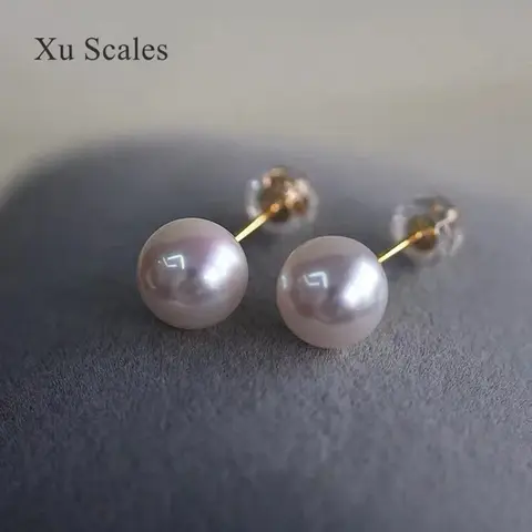 슈퍼 밝은 라운드 화이트 담수 천연 AK 진주 작은 전구 거울 귀걸이 S925 스털링 실버 기본 단순 통근