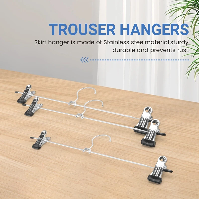 A98E-10Pcs Metal Trousers Hangers, Non-Slip Clips Hanger For Slacks Jeans Socks, Skirts Hangers With 2-Adjustable Clips