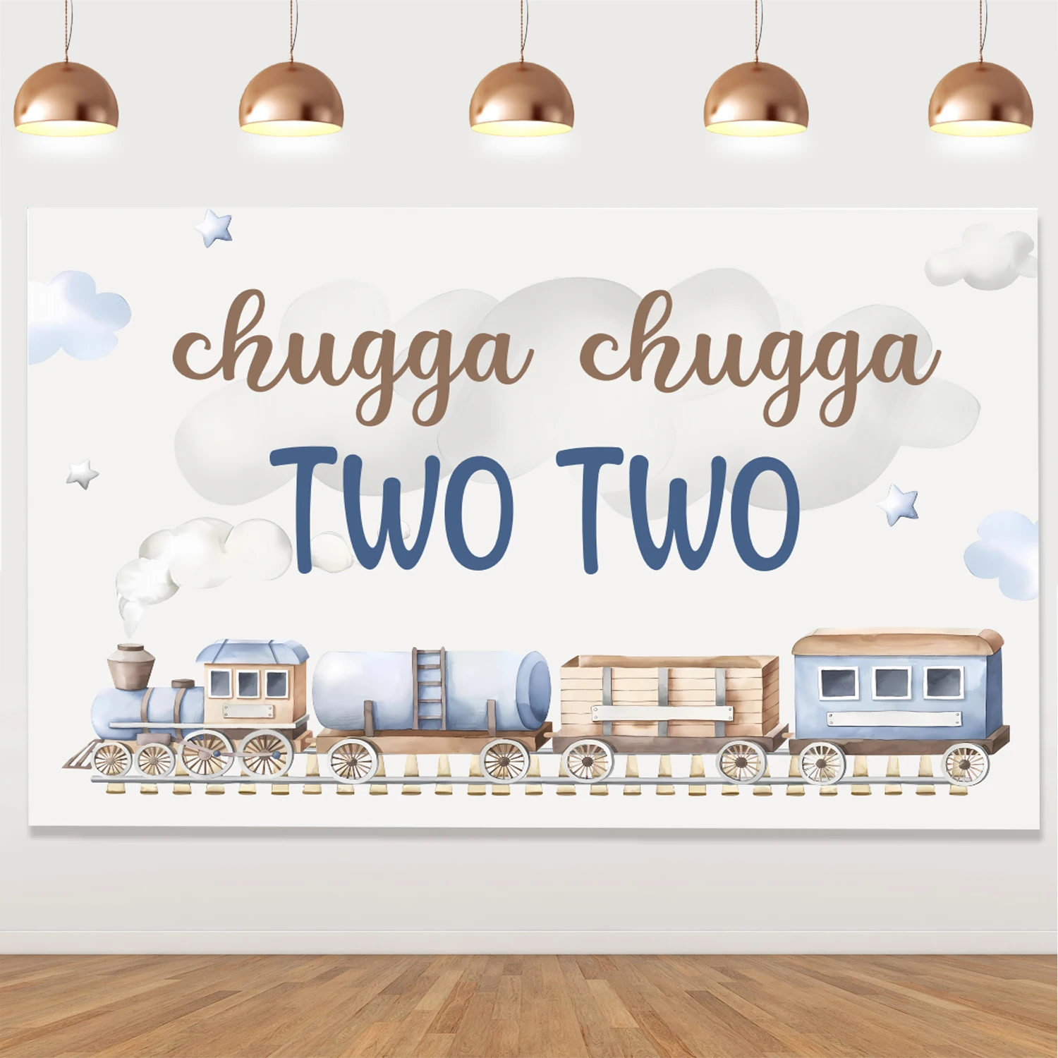 Funmemoir Train 2nd Birthday Party Decorations Chugga Chugga Two Two Backdrop for Boys 2 Years Old Birthday Party Supplies