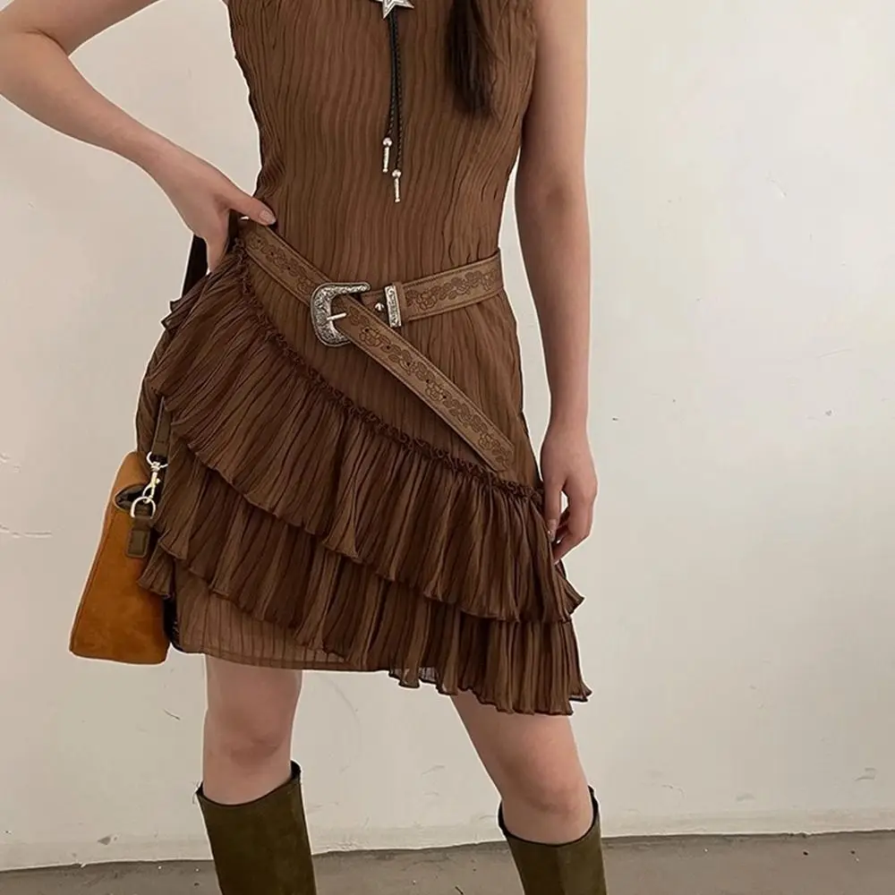 أزياء سبائك العرقية نمط حزام خمر المطبوعة الجينز زنار بو حزام جلد الكورية نمط Y2k السراويل الزخرفية يوميا