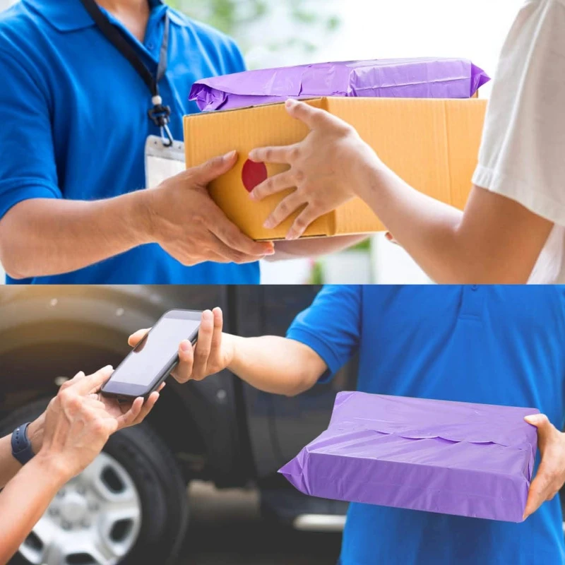 Afbeelding 7: 50 Stuks Paars Verzendzakken Ondoorzichtige PE Plastic Express Envelop Opslag Witte Kleur Mailing Zakken Zelfklevende Afdichting Koerier Tas