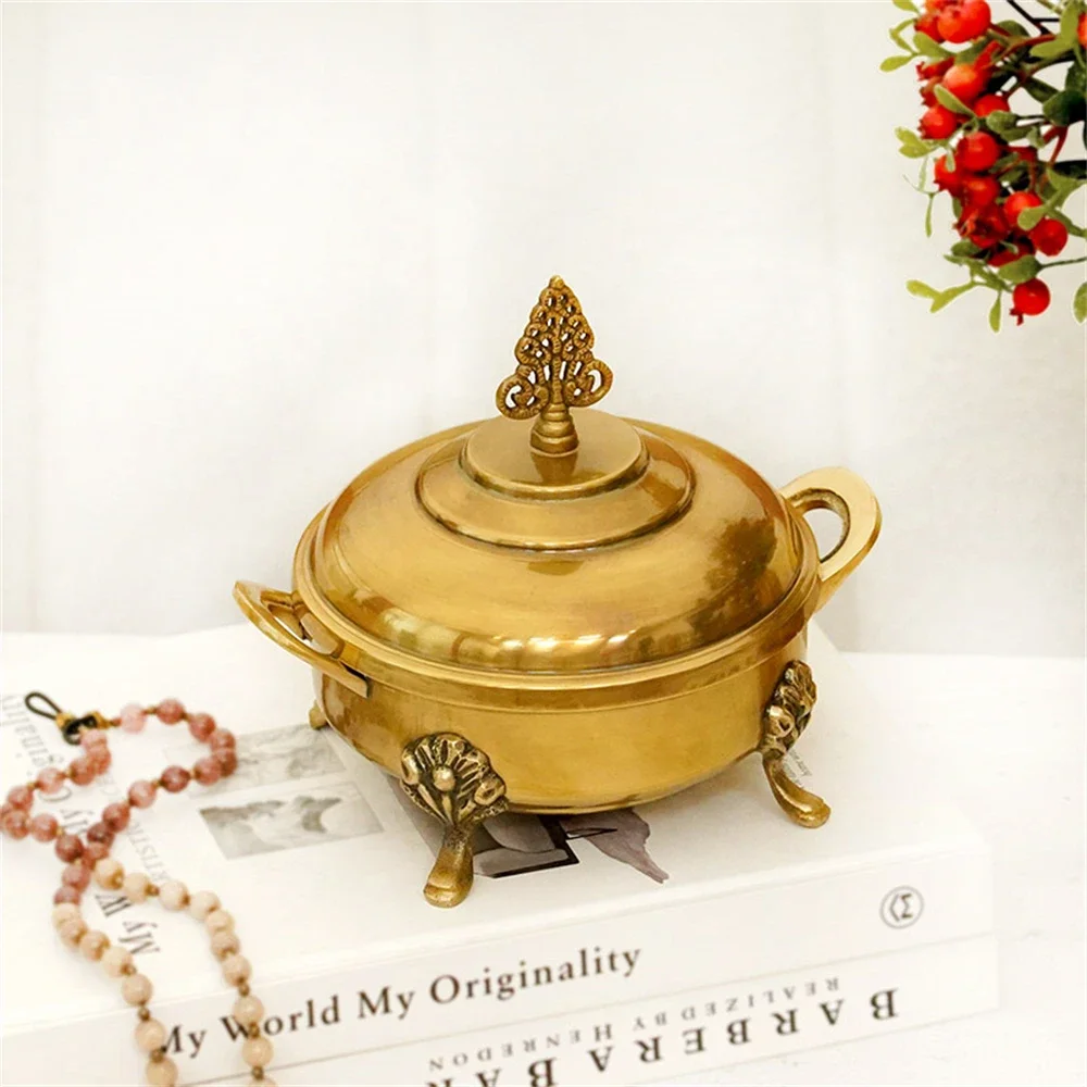 Imported Handmade Vintage Brass Carved Storage Canister Tea Candy Jewelry Box Home Decorative Ornament Lidded Storage Container