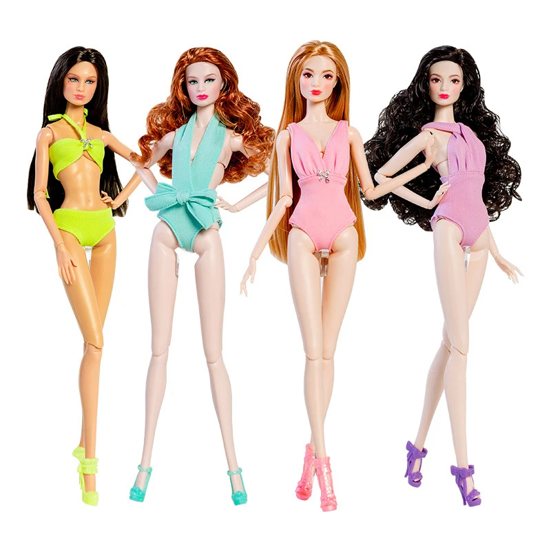 Exquisite Star Supermodel Doll Nude With Bikini Swimsuit Fashion Girls Dolls Blond Curly Hair White Skin 12 Joint Movable Toys