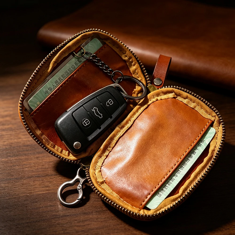 Retro High Quality Men's Wallet Genuine Leather Multifunctional Key Bag Handmade Card Holder Simple Male Purse for Unisex