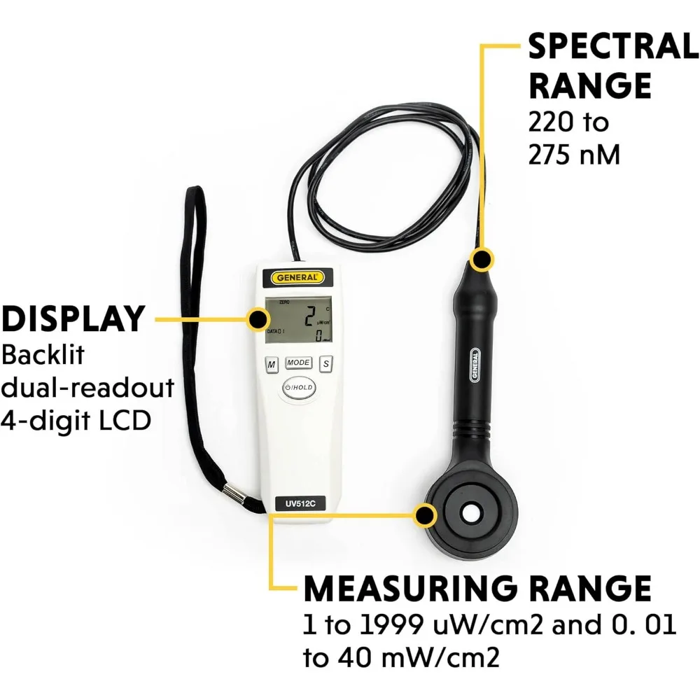 Medidor de luz ultravioleta UVC Digital, 220 a 270 nM, UV512C