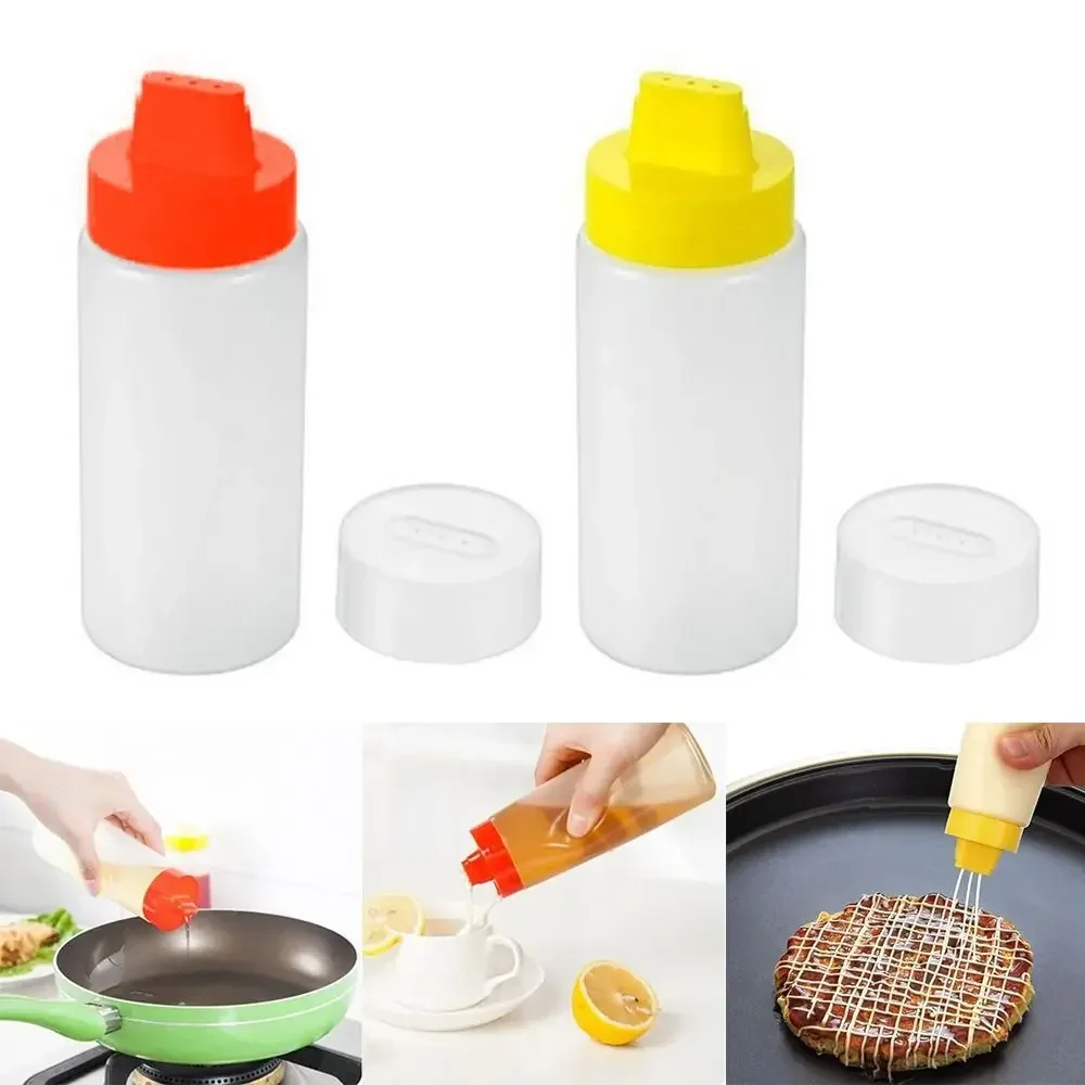 4-hole Multi-purpose Salad Dressing Mayonnaise Squeeze Bottles Olive Oil Bottles with Cap Plastic Tools Kitchen Accessories