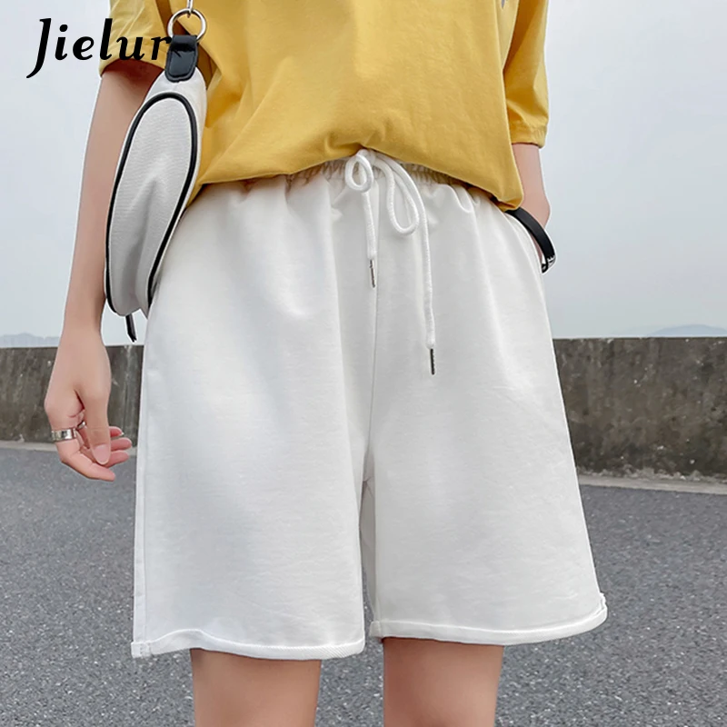 Cotton Loose Shorts Women Draw String Wide Leg Comfortable Womens Shorts Fashion Pockets High Waist White Shorts Female S-2XL