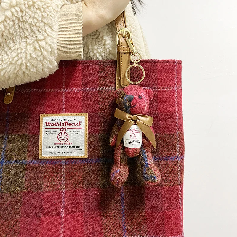Harris Tweed Grizzly Bear Bag Charm Cute Handmade Bear Keychain 13.5x7cm