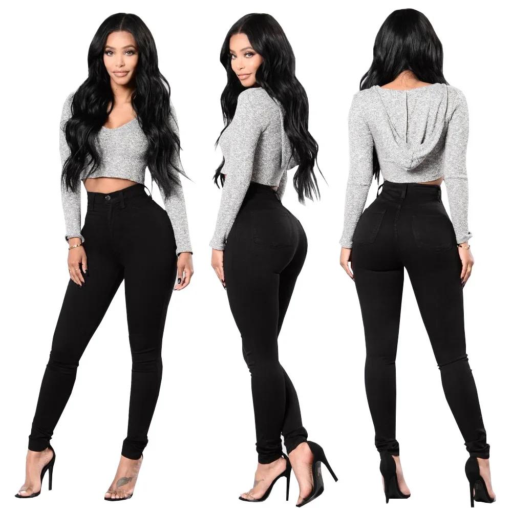 

Fashion Charm Women High Waist Elastic Slim Penholder Women's Jeans Pocket Long Pants Tight Fit