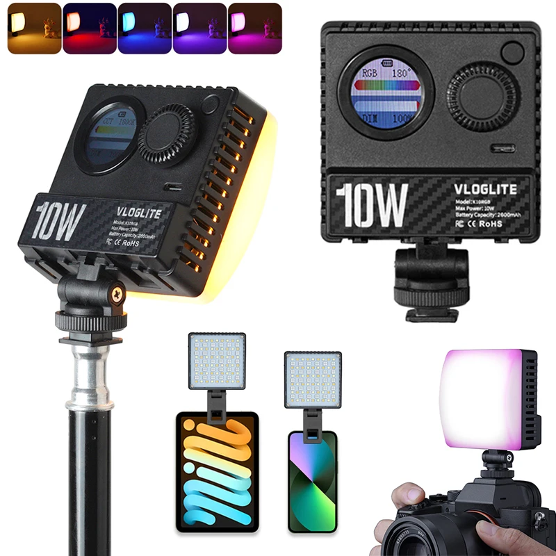 ﻿   Mini luz de preenchimento de sapata RGB LED lâmpada de atmosfera portátil para fotografia ao vivo câmera móvel com luzes de bolso ajustáveis