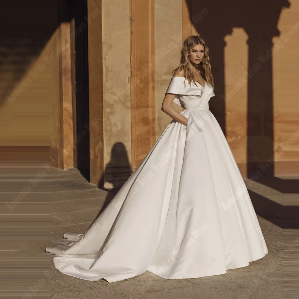 

Celebrity A-Line Women Wedding Dresses Sexy Off The Shoulder Satin Bridal Gowns Princess Ball Vestidos De Novias 2026 Customized