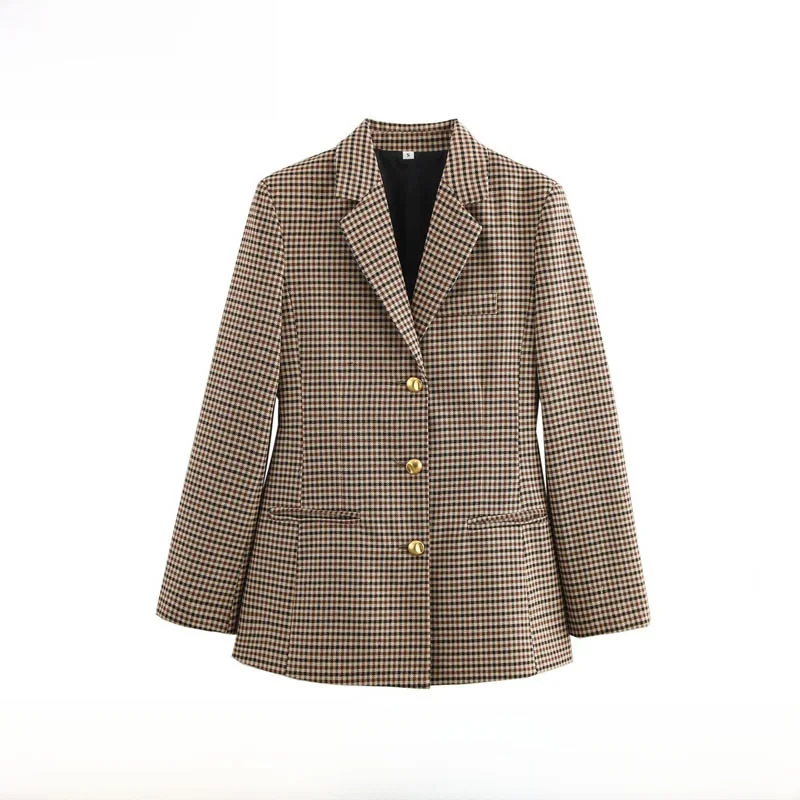 

Модный осенне-зимний клетчатый пиджак для женщин, теплый, с поясом, новинка, из полиэфирного волокна, с длинными рукавами, на одной пуговице