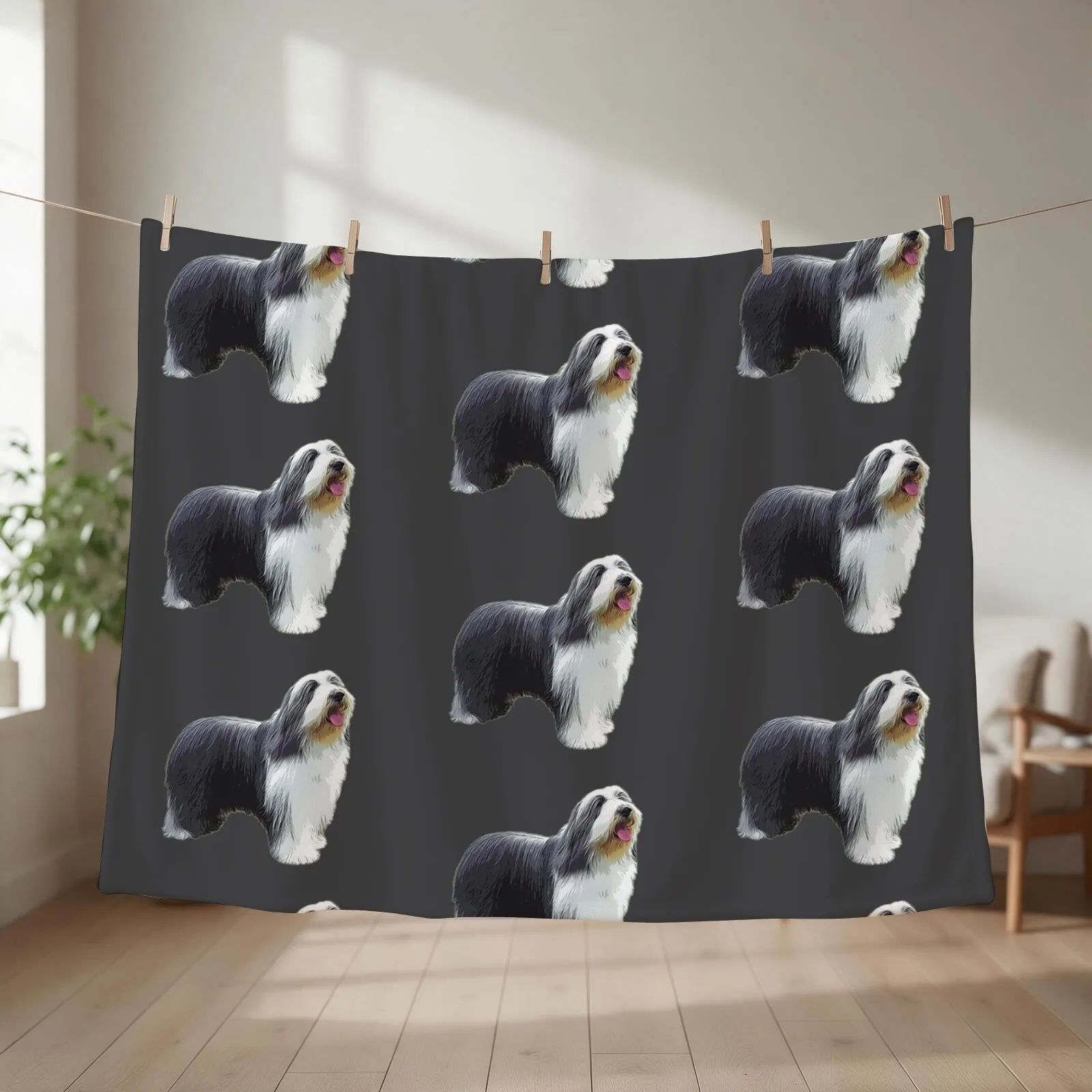 Bearded Collie Standing Throw Blanket couch cozy soft plush fuzzy picnic outdoor blanket