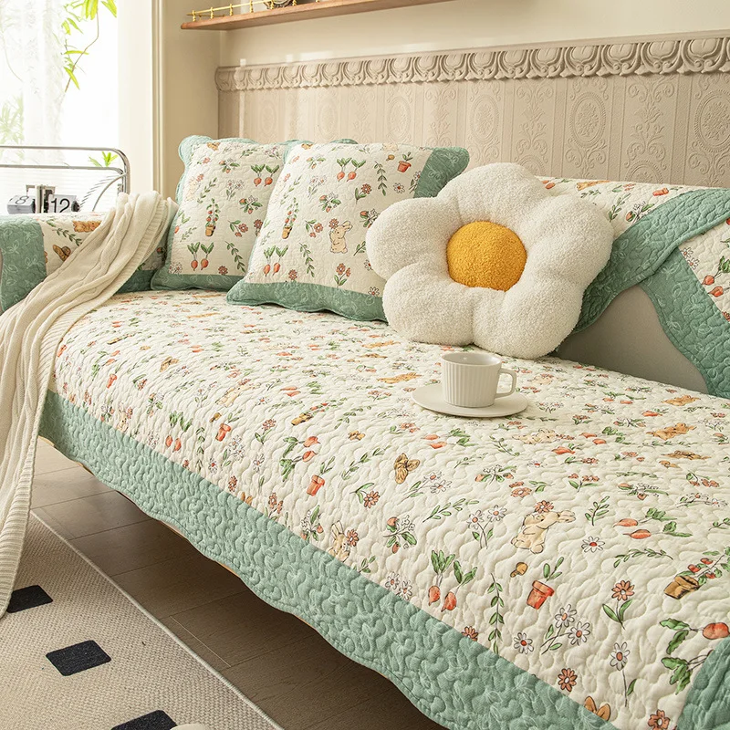 Korean Style Cotton Sofa Cushion Non Slip Sofa Cover Four Seasons Sofa Towel for Living Room 쇼파패드 Washable Couch Protecor