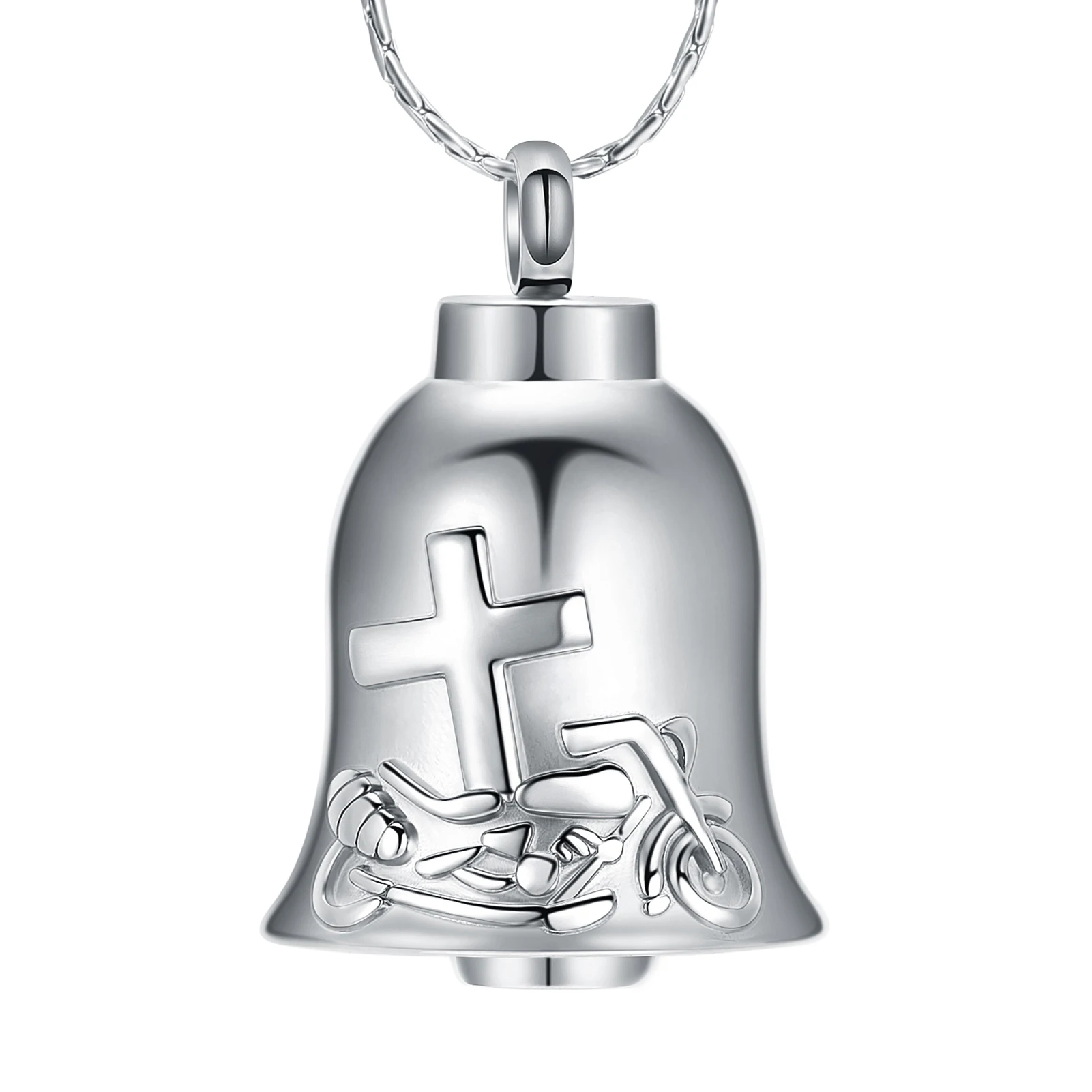 Motorcycle Cremation Jewelry Cross Bell Urn Necklaces for Ashes for Women Men Memorial Ashes Keepsake Necklace of Loved One